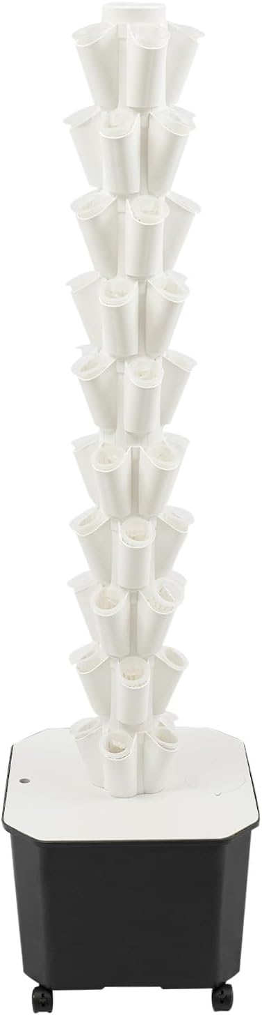 Hydroponics Tower | 10 Layer 50 Plants Indoor Vertical Tower System Kit | Vertical Hydroponic Grow Tower Aeroponic Tower for Herbs | with Pump and 11.89 GAL Water Tank | 4 Wheels | White