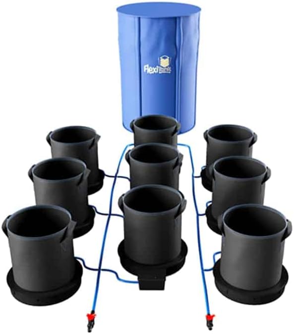 AutoPot 9 Pot XXL System with 9 gal Pots and 25 gal FlexiTank - Self-Watering Gravity-Fed Indoor Hydroponic System (9Pot - 9 gal - 25 gal FlexiTank) Black