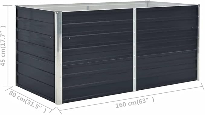 vidaXL Garden Raised Bed Galvanised Steel Rectangular Garden Planter for Flowers and Planters Raised Bed Weather-Resistant Anthracite 63x31.5x17.7