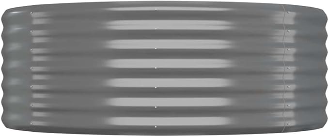 Round Garden Raised Bed Grey Powder-Coated Steel 39.4x39.4x14.2 Inch Durable Outdoor Planter for Vegetables Herbs Flowers