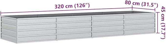 Large Galvanized Steel Raised Garden Bed Silver Rectangular Outdoor Planter Box for Vegetables Herbs Flowers 126x31.5x17.7 Inch