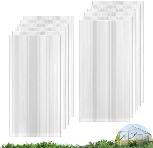 UMIG 12 PCS 4' x 2' x 0.16'' Polycarbonate Greenhouse Panels Twin-Wall Waterproof UV Protected Corrugated Plastic Roof Panels Sheets Clear Replacement Panels for Greenhouse Outdoor Plant