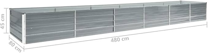 SKM Garden Raised Bed Galvanised Steel 480x80x45 cm Grey (Weight-16KG)
