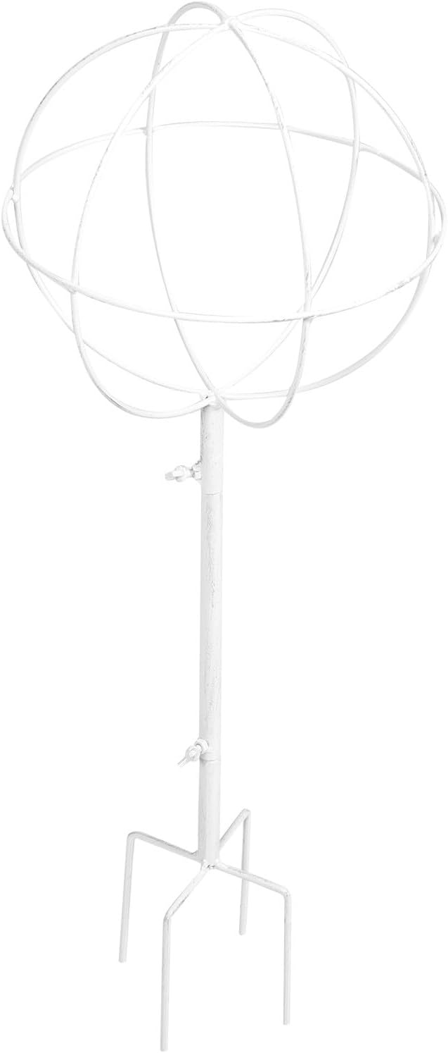Vintage White Metal Climbing Trellis for Garden Plants and Vines Iron Plant Support Rack with Decorative Ball Top Outdoor Potted Climbing Vine Frame for Jasmine and Clematis