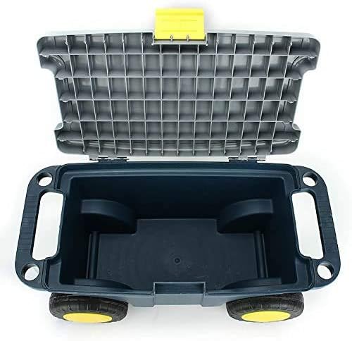 Removable Garden Cart Seat Double Layer Garden Storage Tool Cart Stool with Screw Storage Tray 4 Wheels Plastic Tools Storage Container
