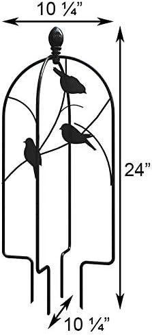 Panacea 84492 Perching Birds Folding Pot Trellises – Pack of 3 24 H Black Metal Trellis with Bird Design – Folding Adjustable Domed Plant Supports for Small Potted Plants Flowers &amp Climbing Vi