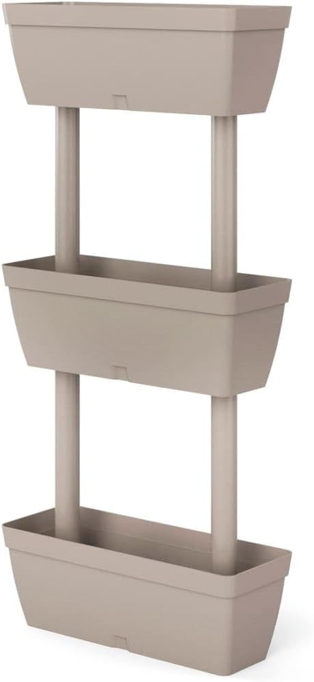 Stackable Garden Planter Set of 3 Taupe 39.4 Inch with Water Reservoir Weatherproof Material for Outdoor Raised Bed Flowers Vegetables Herbs