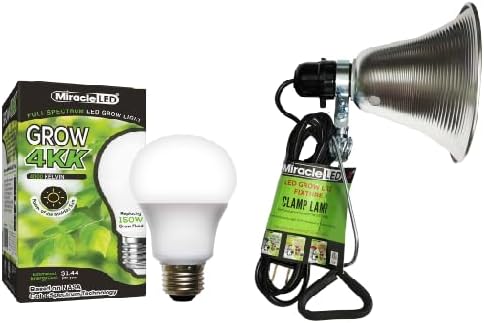 Miracle LED 4KK Clamp-On LED Grow Light Kit with 12W Full Spectrum Daylight White Replacing 150W Grow Bulbs for Vegetables Herbs Hydroponics (1-Pack)
