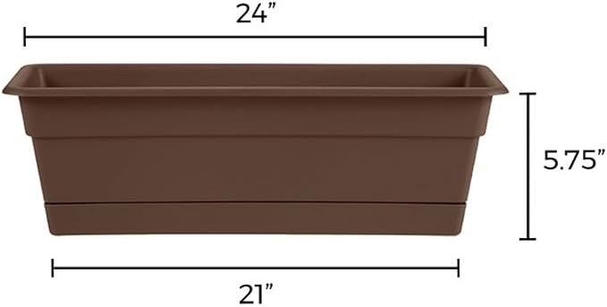 Bloem Dura Cotta Window Box Planter: 24 - Chocolate - with Tray Weatherproof Resin Box Removable Tray for Indoor &amp Outdoor Use Gardening 3 Gallon Capacity