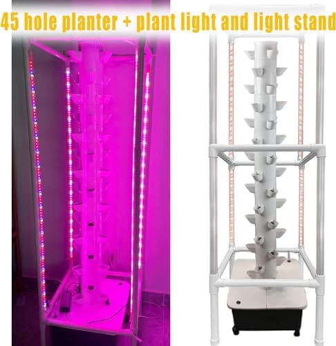 Hydroponics Growing with LED Grow Light - 45 Holes Garden Smart Planter Vertical Tower for Germination Aeroponics Kit (A)