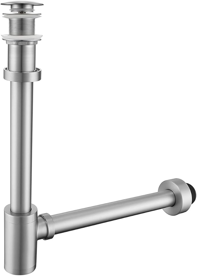 RANDOM Brushed Nickel Brass Bottle P Trap with Pop Up Drain Stopper Without Overflow11.81″ Slip Joint Extension Tube Adjustable Bathroom Basin Sink Drain Kit 1 1/4.RD83888BN-L-S8