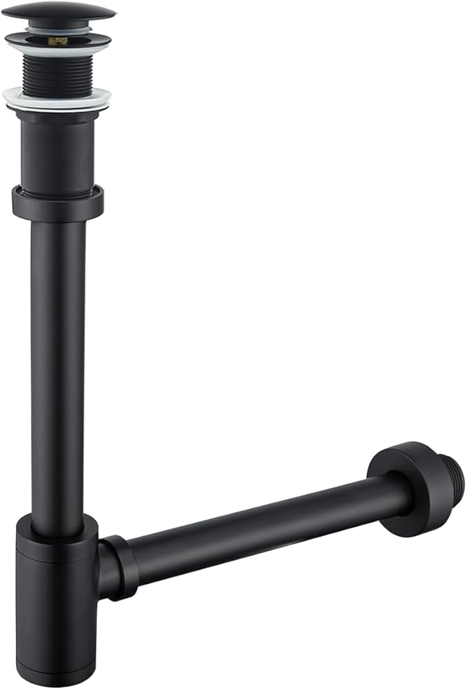 RANDOM Black Brass Bottle P Trap with Pop Up Drain Stopper Without Overflow11.81″ Slip Joint Extension Tube Adjustable Bathroom Basin Sink Waste Drain Trap Kit 1 1/4