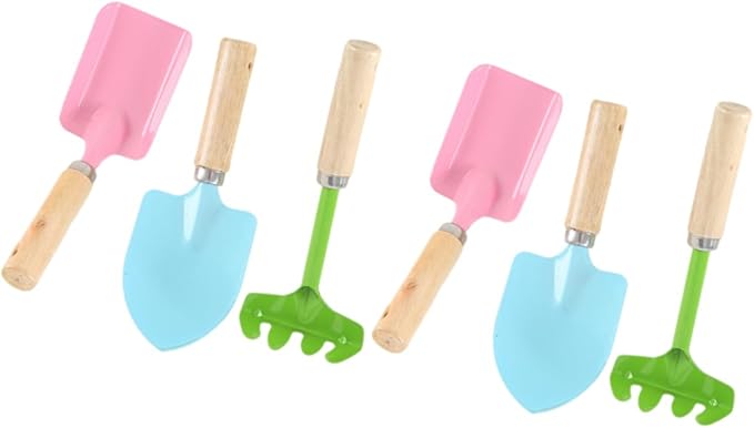 Garneck 2 Sets Gardening Tools Mini Metal Trowel Rake Shovel with Sturdy Wooden Handles Safe Fun Gardening Tools for Boys Random Colors Random Color