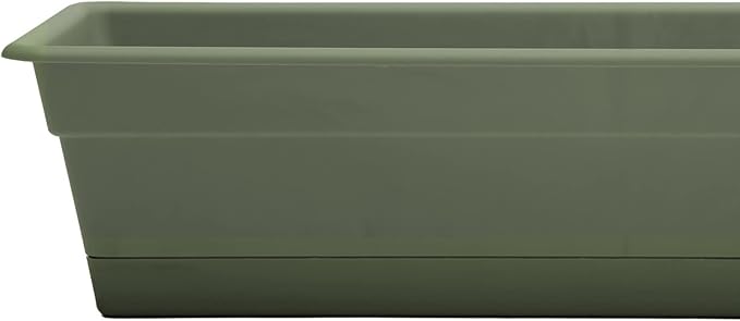 Bloem Dura Cotta Window Box Planter: 24 - Living Green - with Tray Weatherproof Resin Box Removable Tray for Indoor &amp Outdoor Use Gardening 3 Gallon Capacity