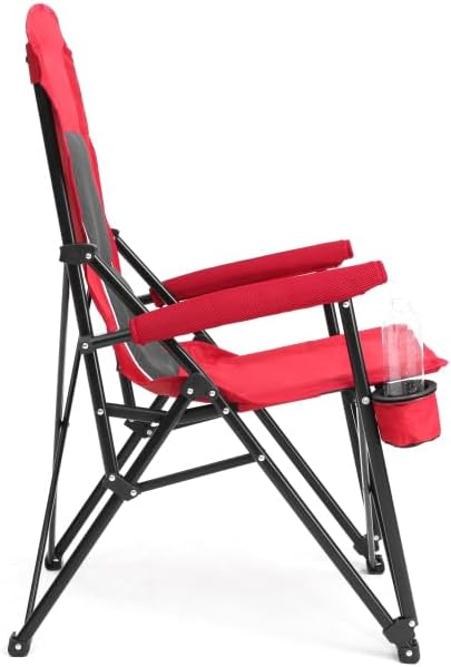 High Back Heavy Duty Lawn Chair Support 250LBS Portable Collapsible Chair with Cup Holder (Red + Steel)