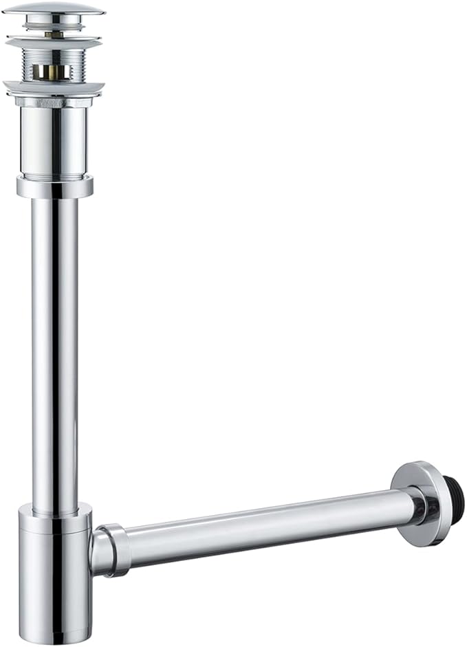 RANDOM Chrome Brass Bottle P Trap with Pop Up Drain Stopper with Overflow11.81″ Slip Joint Extension Tube Adjustable Bathroom Basin Sink Drain Kit 1 1/4.RD83888C-L-S6