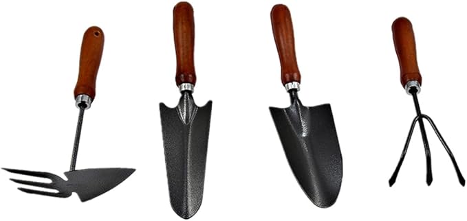 Toyvian 4pcs Mini Garden Tool Set with Stoving Varnish Shovel and Thickened Iron Spade Wooden Handle Planting Tools for Gardening and Potting