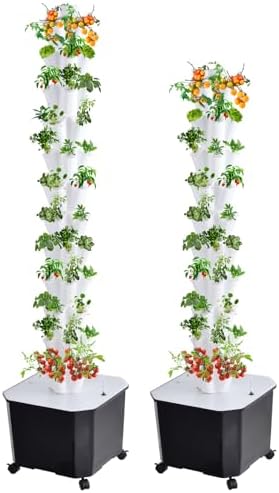 Hydroponics Growing Tower - 10-Layer Vertical Hydroponic System for Indoor and Outdoor Gardens 50 Slots for Vegetables and Fruits with Silent Pump