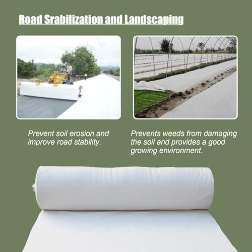 Commercial Grade Driveway Fabric with Securing Pegs - White Landscape Weed Barrier for Vegetable Gardens &amp Flower Beds Heavy-Duty Ground Cover &amp Drainage Fabric (1m x 5m)