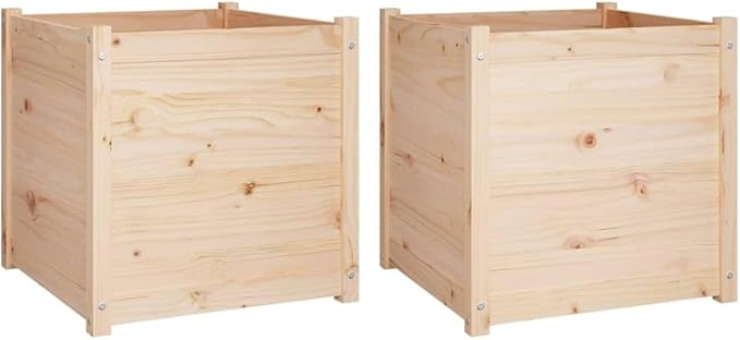Garden Planter Set of 2 Pine Solid Wood Raised Garden Bed for Outdoor Plants 23.6 Inch Square Durable Planter Boxes for Patio Balcony Terrace