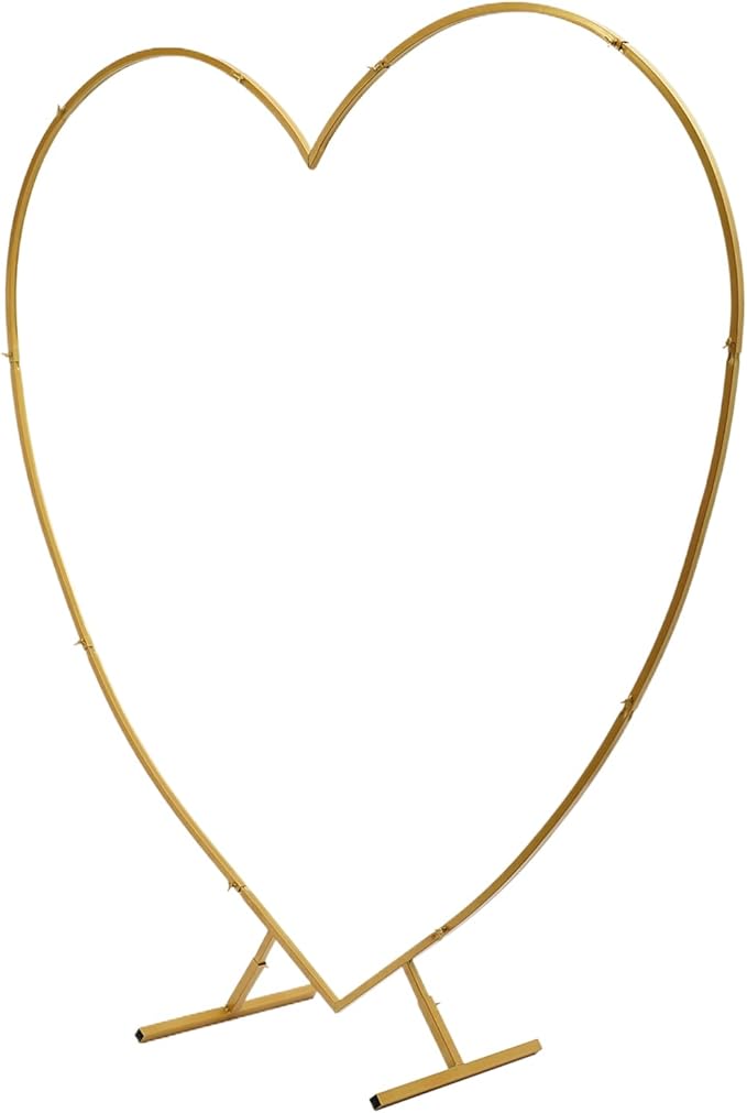 Heart Shape Wedding Arch Large Gold Archway Backdrop Stand 6.89ft Metal Frame for Flower and Balloon Decor Birthday Backdrop With Base