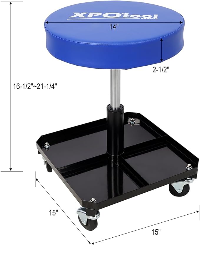 250 LBS Rolling Pneumatic Creeper Garage Adjustable Mechanic Stool with Tool Tray Storage