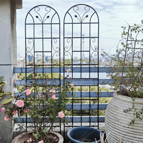 4 Pack Metal Garden Trellis 86.7 x 19.7 Rustproof Trellis Wire Lattice Grid Panel for Climbing Plants Outdoor Roses Vine Cucumbers Vegetables Outdoor Flower Support Black (4)