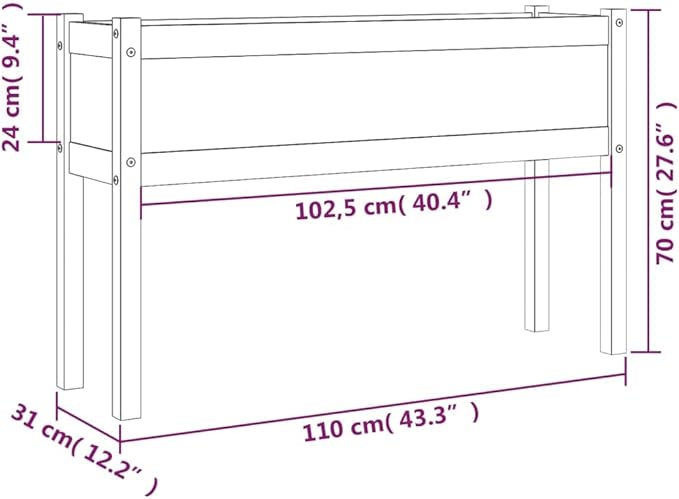 Solid Wood Planter Box for Outdoor Gardening Large Pine Flower Bed Vegetable Growing 43.3x12.2x27.6