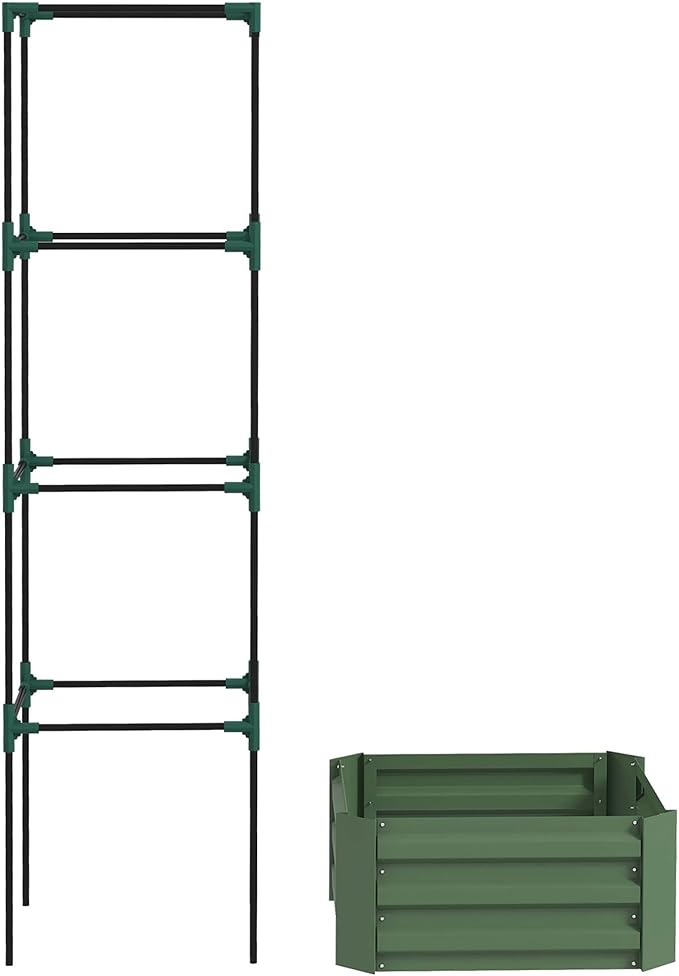 24x24x11.75 Durable Galvanized Planter Box with Tomato Cage Addition Rich Green Tone Suitable for Raised Garden Applications