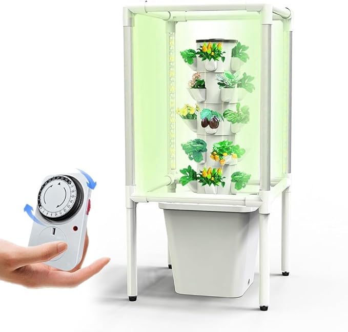 Hydroponics Tower Garden Growing System with LED Grow Lights 25 Pods Vertical Garden Planter Indoor Smart Garden Kit Fruits and Vegetables Aeroponic Tower with Pump and Movable Water Tank