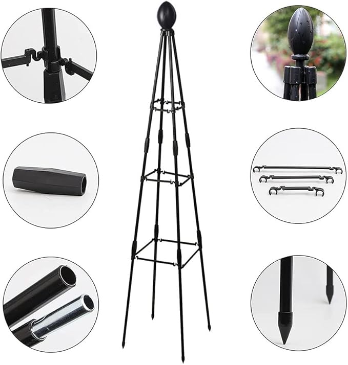 Garden Trellis for Climbing Plants Tower Plant Support Trellis H 31.5in 47in 63in for Potted Plants Vine Rose Clematis Outdoor Indoor Garden Obelisk Trellis Galvanized Black ( Size : 160cm/63in )