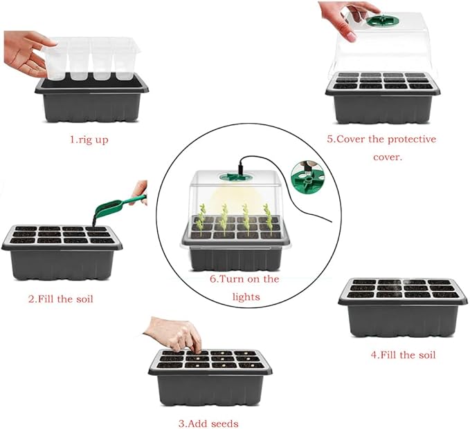Seed Start-up Germination Tray Set 6 Trays of 72 Cells and six Plant Fill Light Lamps When The Power Supply Comes Out which can Fill Light for 72 Cells at The Same time.