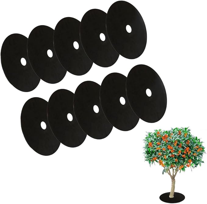 GardenPal 10-Pack 24.4inch Non-Woven Tree Ring Weed Barrier Fabric Degradable &amp Reusable Tree Mulch Ring for Landscaping Weed Control Root Protection Tree Protector Mat Reusable Tree Weed Barr