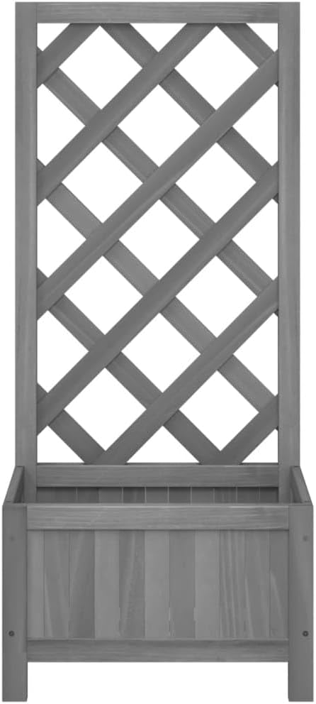 Wood Planter with Trellis Outdoor Raised Garden Bed with Trellis Wooden Planter Box for Climbing Plants 15.7x11.8x35.4 Gray Solid Wood Fir