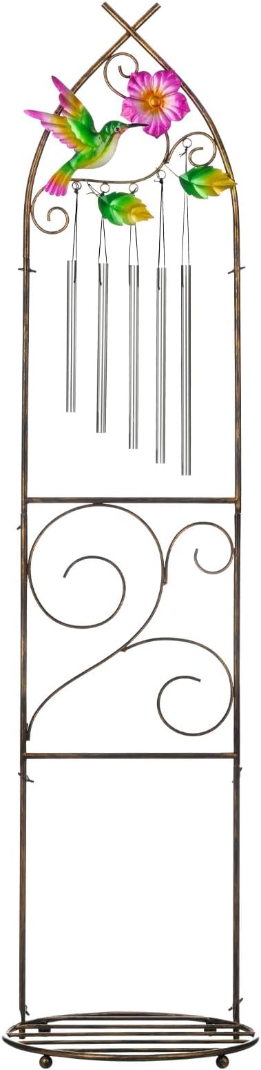 Garden Trellis with Plant Stands 48” Metal Detachable Hummingbird Plant Pot Trellis with Wind Chimes for Climbing Plants Outdoor Lawn Patio Porches Decor