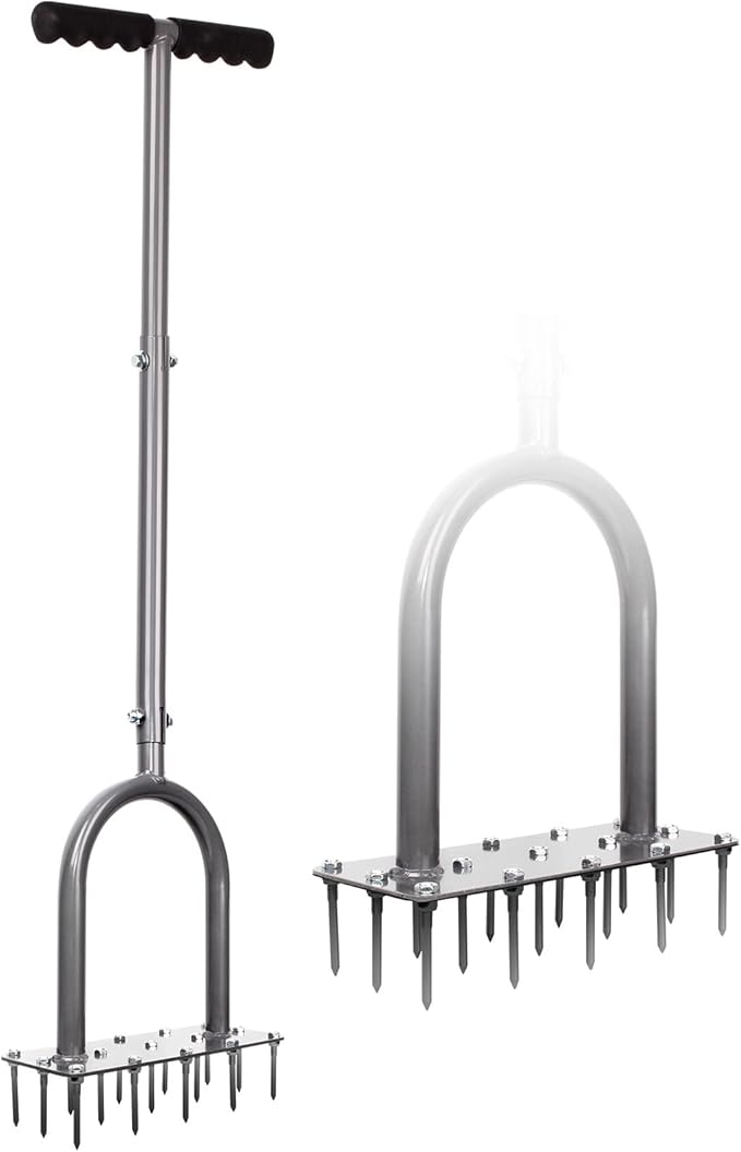 Walensee Lawn Aerator Spike Metal Manual Dethatching Soil Aerating Lawn with 15 Iron Spikes Pre-Assembled Grass Plug Aerator Tools for Yard Lawn Aeration Garden Tool Revives Lawn Health Patented