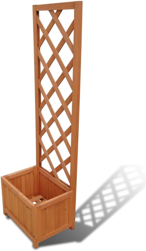 Solid Wood Trellis Planter Wood Garden Planter with Trellis Raised Garden Bed with Trellis for Vine Climbing Plants Flower Vegetable 15.7x11.8x53.1 -88