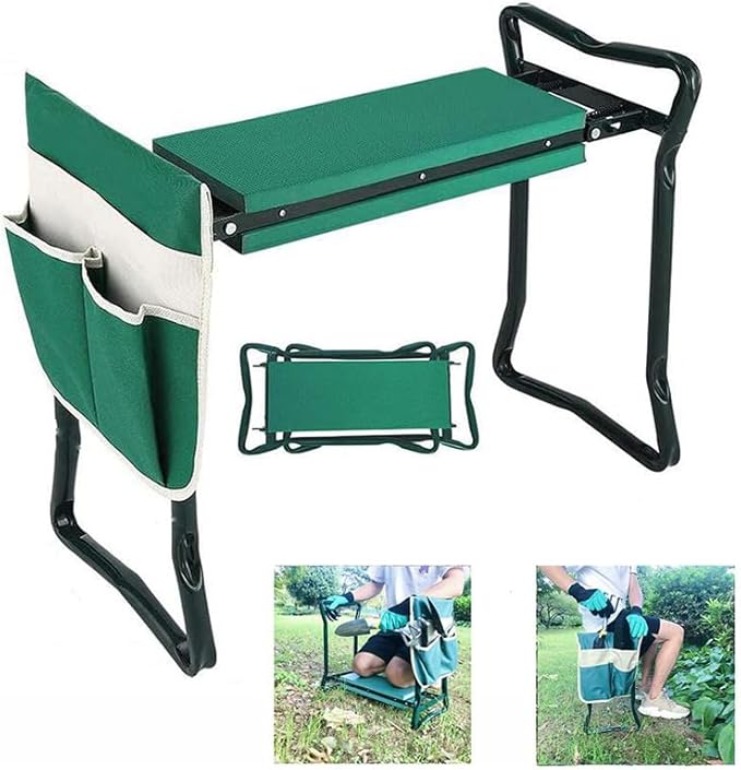 Garden Kneeling Pad and Seat Foldable Garden Seat Removable Tool Bag Sturdy Steel Frame No Assembly Required Portable Garden Stool Gardening Gift for Women Men and Seniors