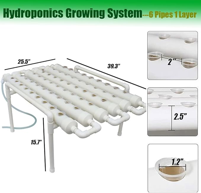 INTBUYING PVC Hydroponics Growing System 54 Sites 6 Pipes Grow Kit for Leafy Vegetables 1 Layers Hydroponic Kit with 110V Pump Hose Basket Planting Sponges