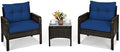 Pemberly Row 3-Piece 26'' Rattan Conversation Set Outdoor Seating Ensemble Built for Casual Comfort and Interaction Navy