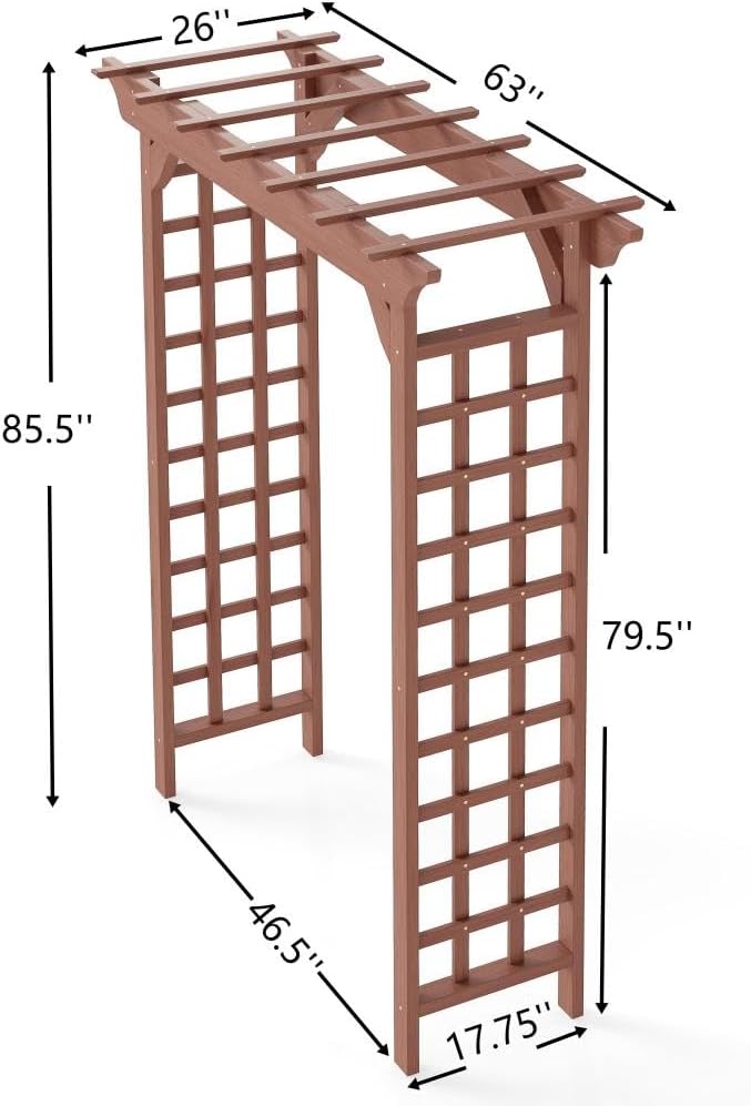 Wooden Garden Arbor Trellis Brown Fir Wood Outdoor Pergola Arch with Lattice Panels 85x63x26 Inch for Wedding Ceremony Plant Climbing Backyard Decor