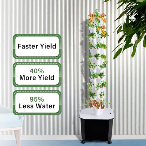 Hydroponic Grow Tower System 10 Layers 50 Plant Sites Includes 50L Water Tank Water Pump &amp Timer Indoor/Outdoor Use for Fruits and Vegetables