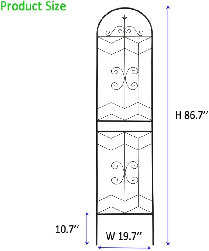 Heavy-Duty Metal Garden Trellis for Climbing Plants – Rust-Resistant Powder-Coated Support for Roses Cucumbers Beans and Vines (2 Pack-H86'')