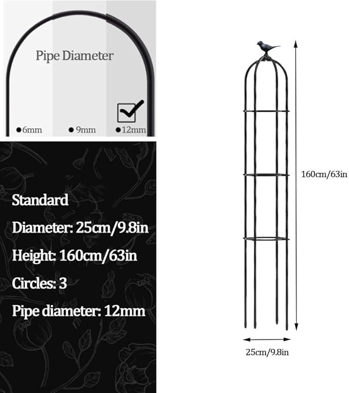 Metal Garden Plant Obelisk Garden Trellis for Climbing Plants 8.3x47in 9.8x74.8in 12.2x63in 13.8x59in Weather-Resistant Potted Plant Support Roses Vines Support Rack ( Color : White  Size : 25x160cm(
