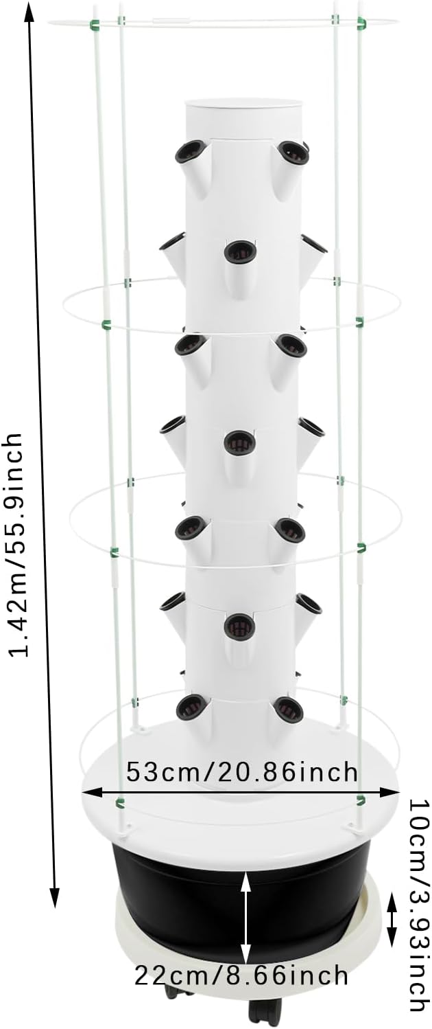 28-Plant Hydroponic Growing Tower 7-Tier Indoor Vertical Garden System with Climbing Trellis Hydroponic Tower Kit with Automatic Water Circulation Pump and Timer for Home Balcony White and Black