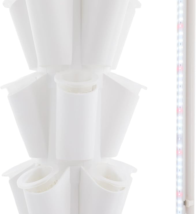 70-Pod Hydroponic Growing System with 8 Full-Spectrum LED Grow Lights 14-Tier Vertical Indoor Garden Tower Mobile Self-Watering Planter for Herbs Vegetables (White)