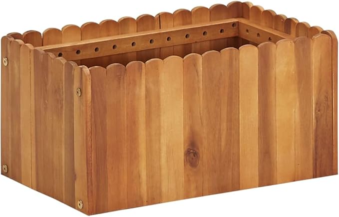 Solid Acacia Wood Raised Garden Planter Box 19.7 x 19.7 x 9.8 in Compact Rustic Flower Bed for Patio Balcony &amp Outdoor Herbs