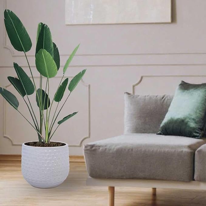 Handmade White Textured Ceramic Planter Set of 3 (9.45×8.07 7.48×6.3 5.31×4.49) Indoor Outdoor Flower Pots for Orchids Succulents by Window Couchside Breathable Clay