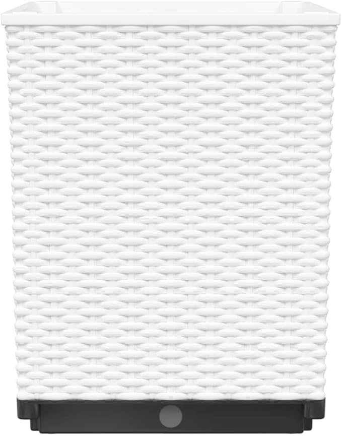 Set of 2 White Square Planters for Garden Patio Balcony Modern Textured Polypropylene Planter Boxes Indoor Outdoor Use 11.8x11.8x14.6 in Dimensions