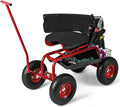 ERGOMASTER Garden Seat with Wheels Outdoor Gardening Wagon Scooter 2 Steering Handles 360° Swivel Workseat &amp Tool Storage Use for Patio Yard Lawn Red